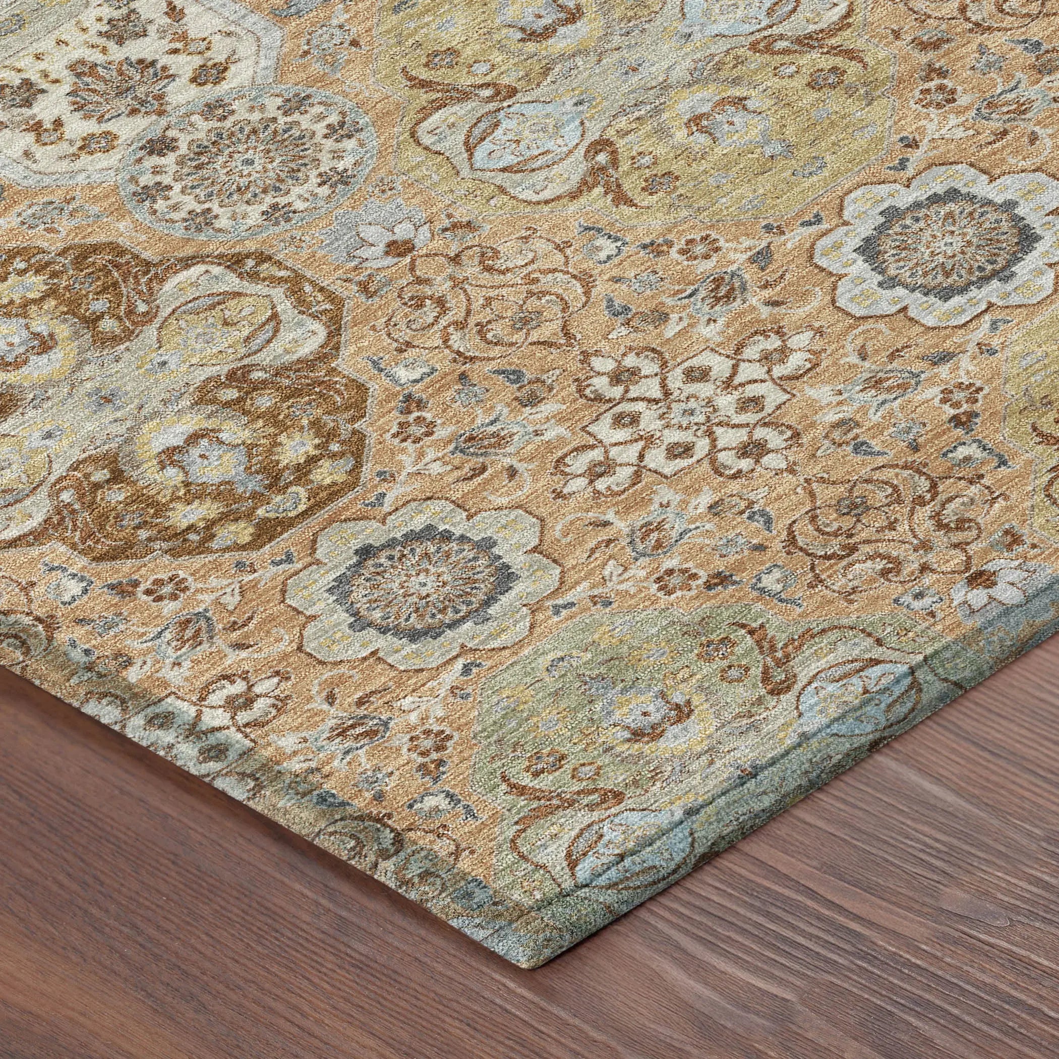 10' X 14' Copper And Orange Floral Washable Indoor Outdoor Area Rug Homeroots Outdoor