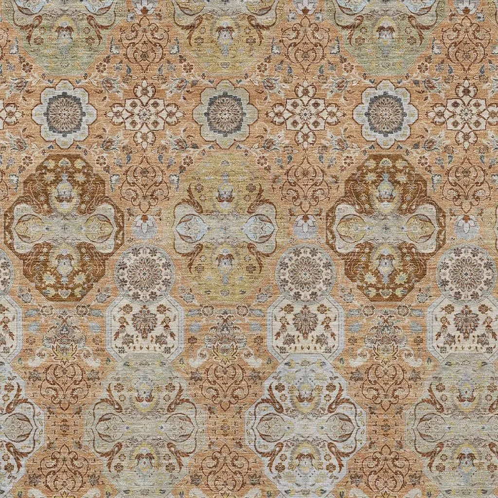 10' X 14' Copper And Orange Floral Washable Indoor Outdoor Area Rug Homeroots Outdoor