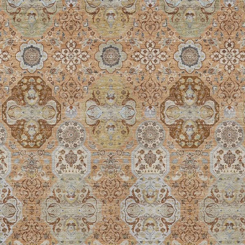 10' X 14' Copper And Orange Floral Washable Indoor Outdoor Area Rug Homeroots Outdoor
