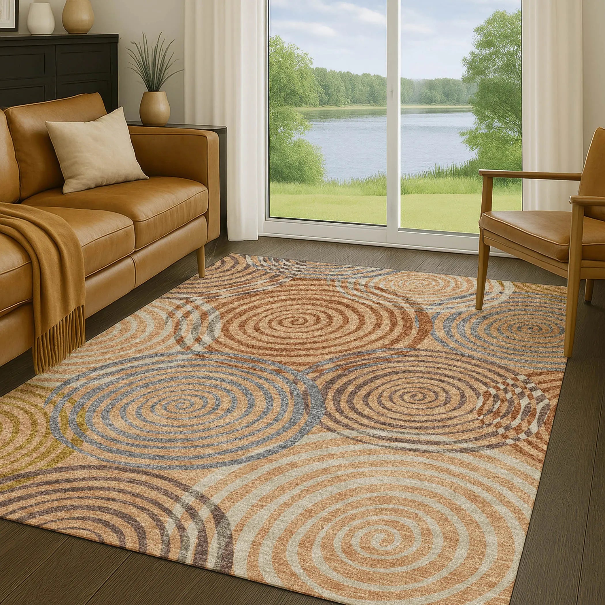 10' X 14' Copper And Orange Geometric Washable Indoor Outdoor Area Rug Homeroots Outdoor