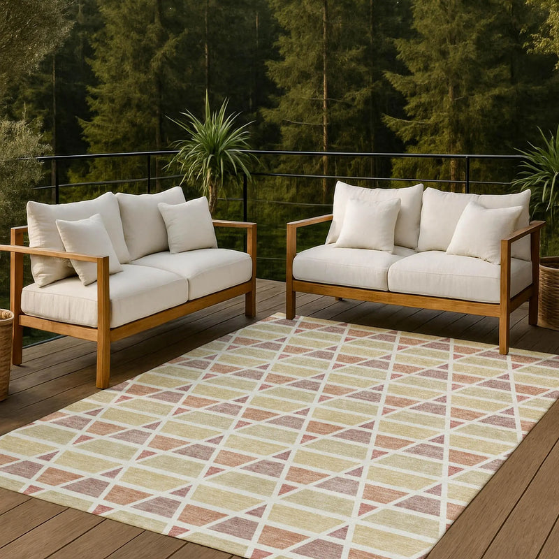 10' X 14' Copper And Orange Geometric Washable Indoor Outdoor Area Rug Homeroots Outdoor
