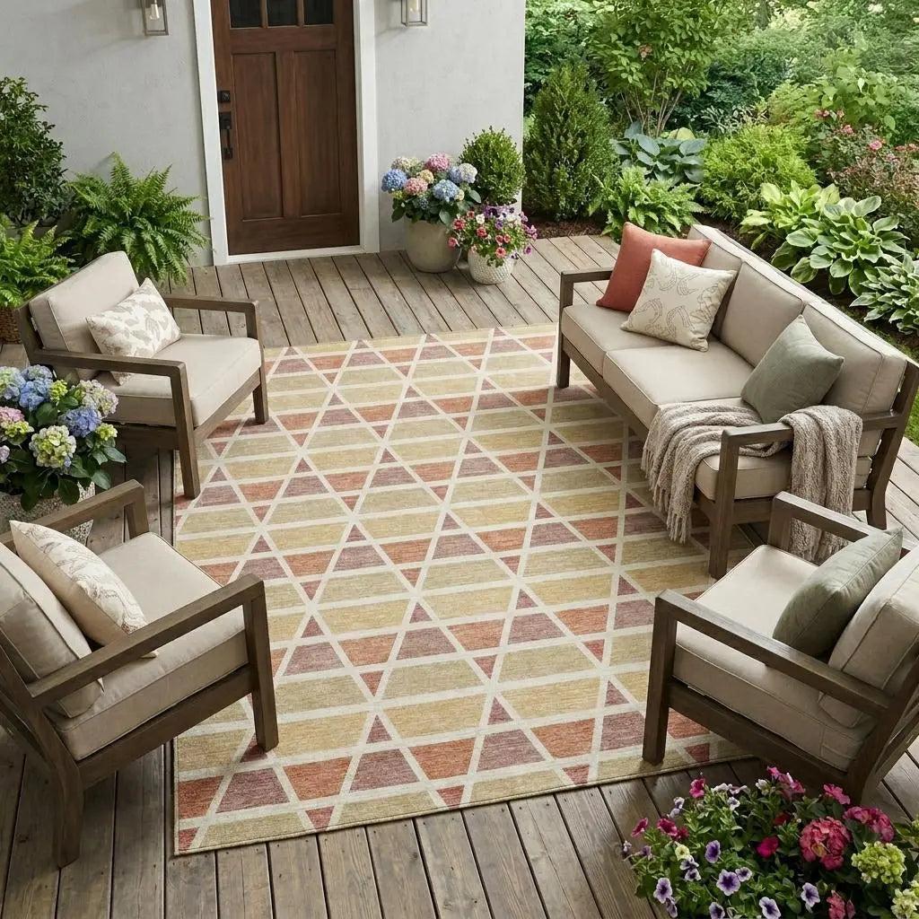 10' X 14' Copper And Orange Geometric Washable Indoor Outdoor Area Rug Homeroots Outdoor