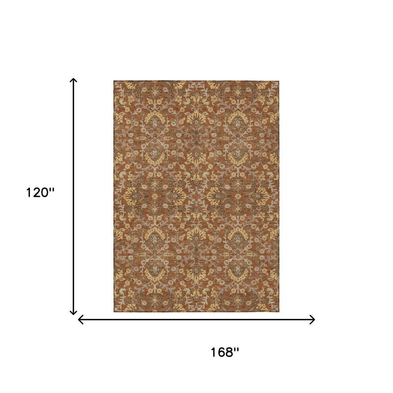 10' X 14' Copper And Orange Geometric Washable Indoor Outdoor Area Rug Homeroots Outdoor