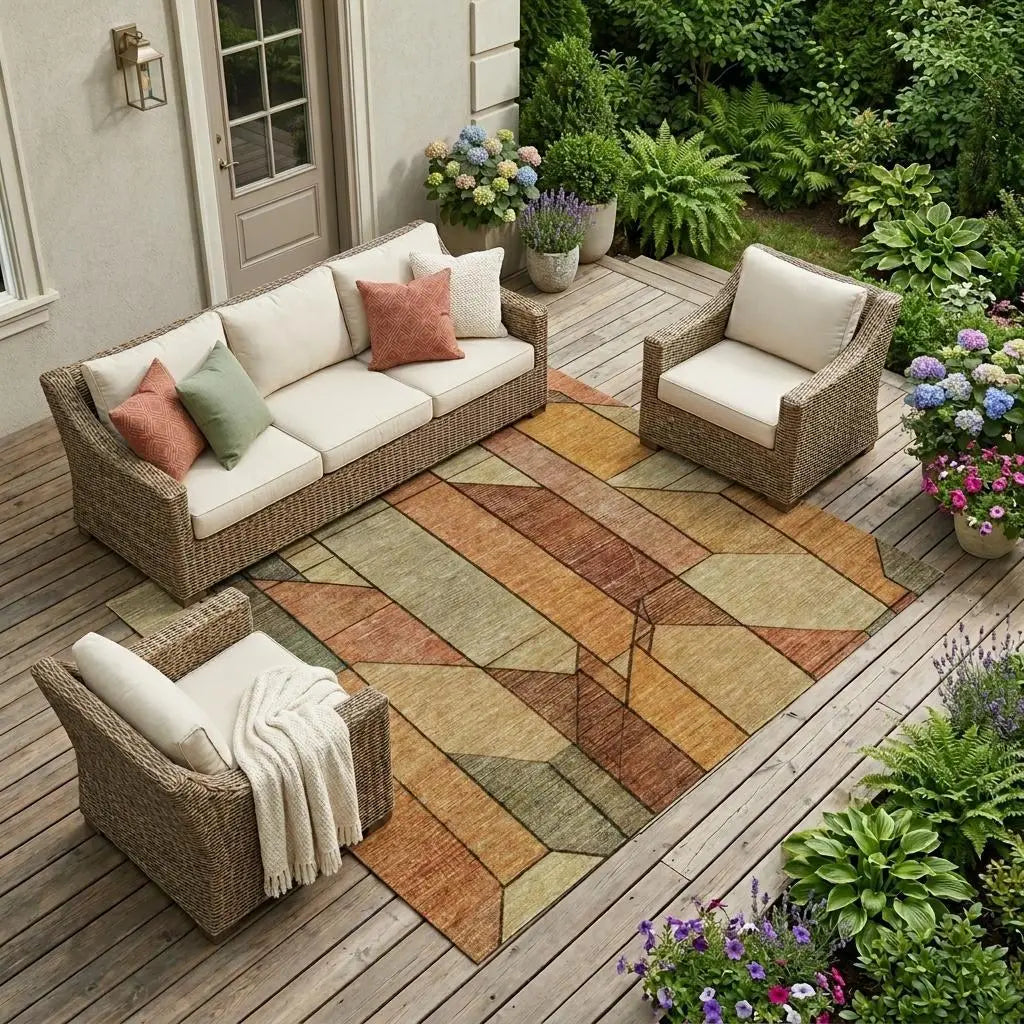 10' X 14' Copper And Orange Geometric Washable Indoor Outdoor Area Rug Homeroots Outdoor