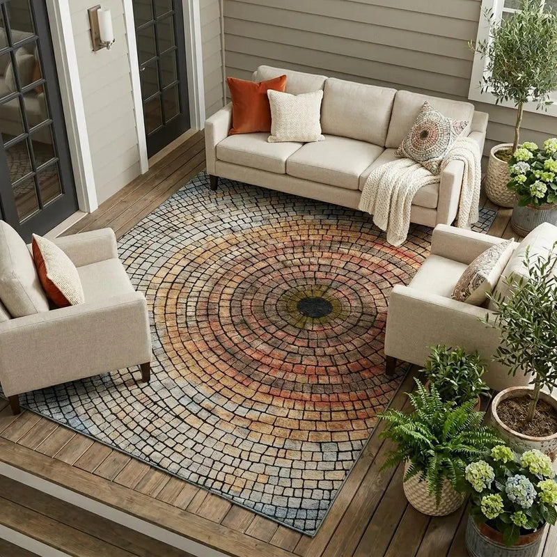 10' X 14' Copper And Orange Geometric Washable Indoor Outdoor Area Rug Homeroots Outdoor