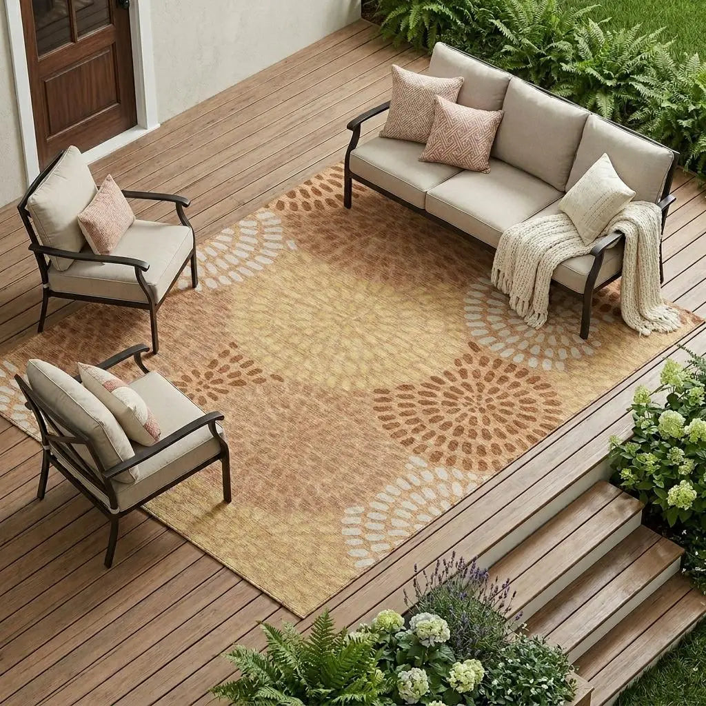 10' X 14' Copper And Orange Geometric Washable Indoor Outdoor Area Rug Homeroots Outdoor