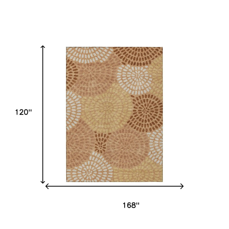 10' X 14' Copper And Orange Geometric Washable Indoor Outdoor Area Rug Homeroots Outdoor