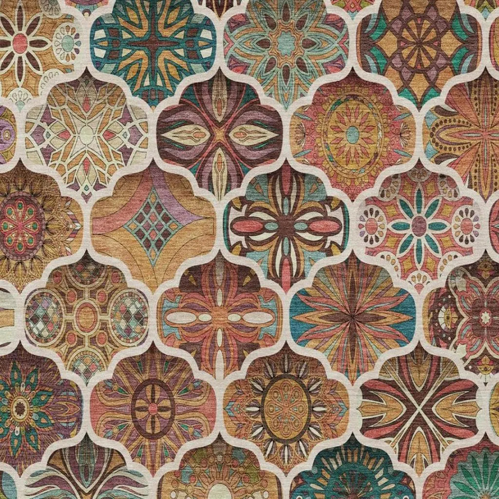 10' X 14' Copper And Orange Ogee Washable Indoor Outdoor Area Rug Homeroots Outdoor