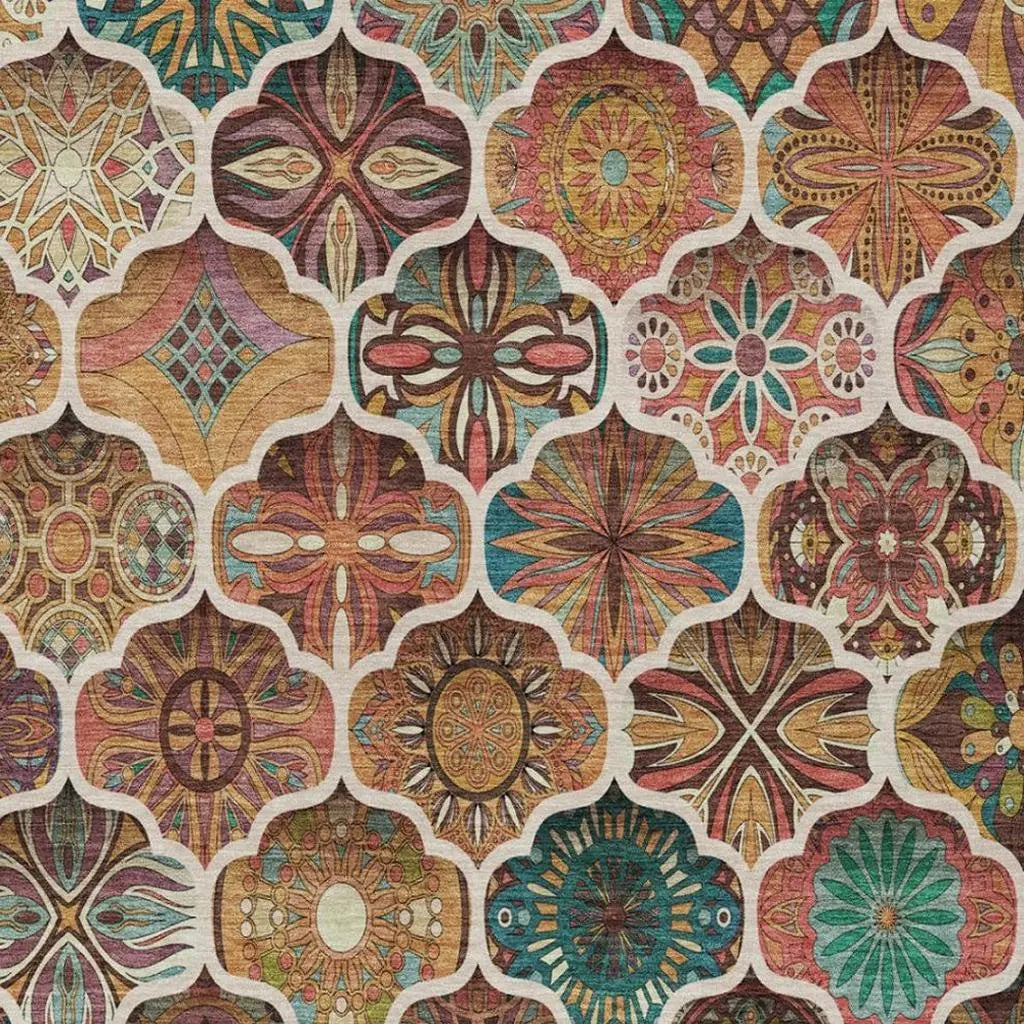 10' X 14' Copper And Orange Ogee Washable Indoor Outdoor Area Rug Homeroots Outdoor