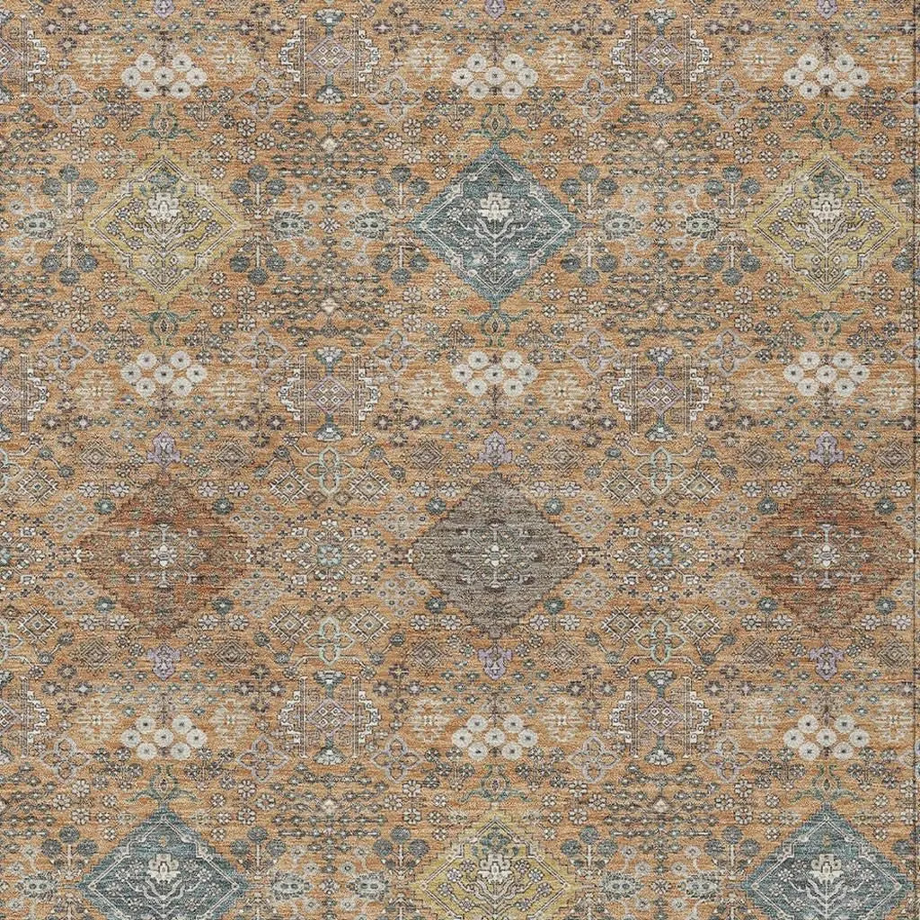 10' X 14' Copper And Orange Oriental Washable Indoor Outdoor Area Rug Homeroots Outdoor
