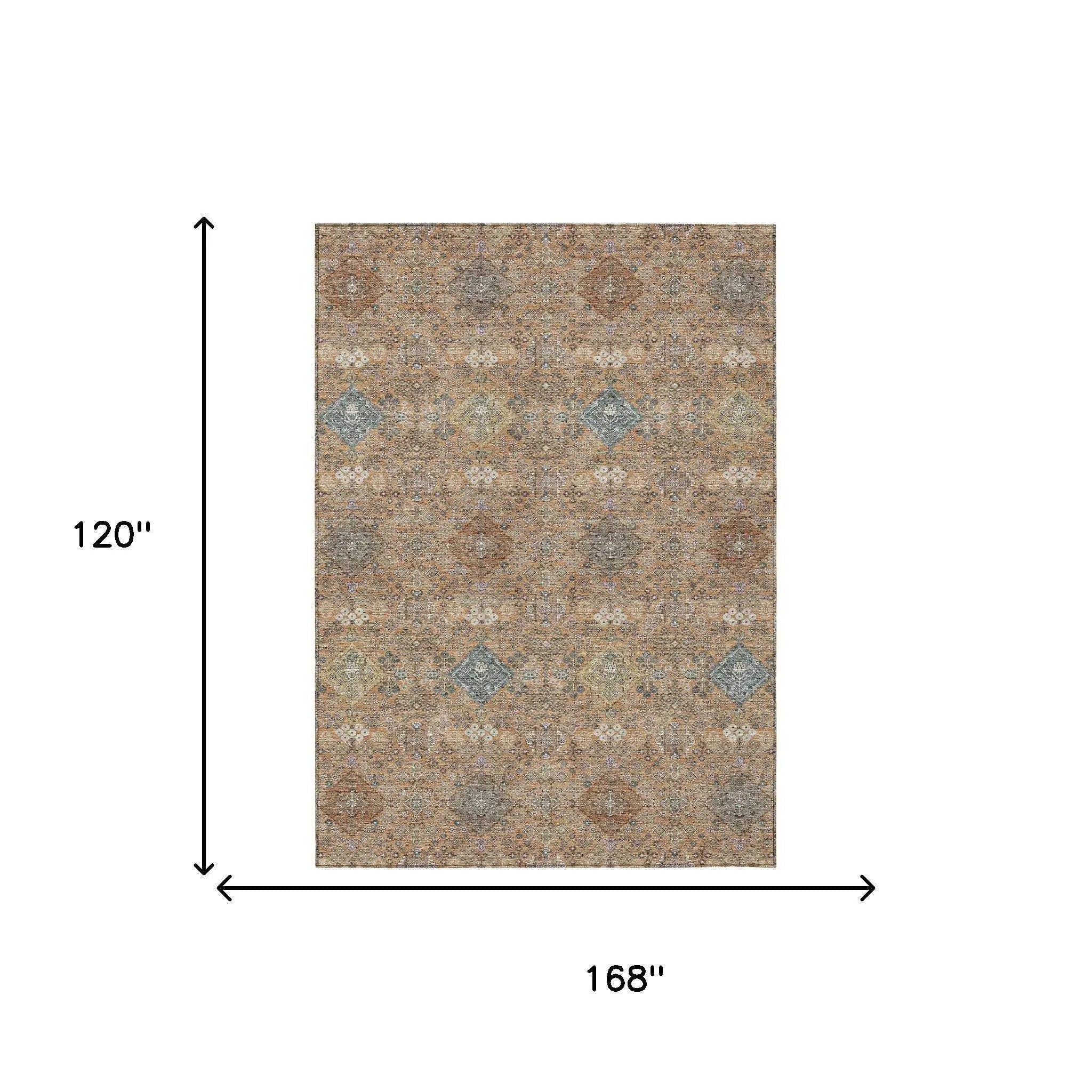 10' X 14' Copper And Orange Oriental Washable Indoor Outdoor Area Rug Homeroots Outdoor