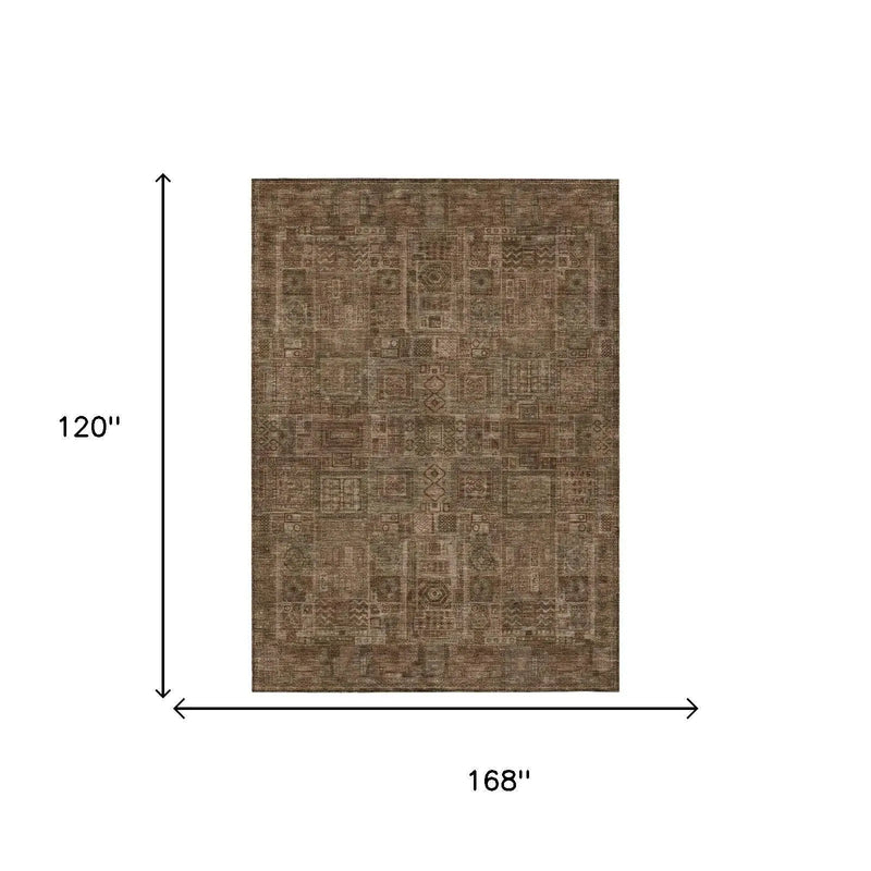 10' X 14' Copper And Orange Oriental Washable Indoor Outdoor Area Rug Homeroots Outdoor
