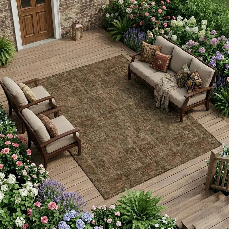 10' X 14' Copper And Orange Oriental Washable Indoor Outdoor Area Rug Homeroots Outdoor