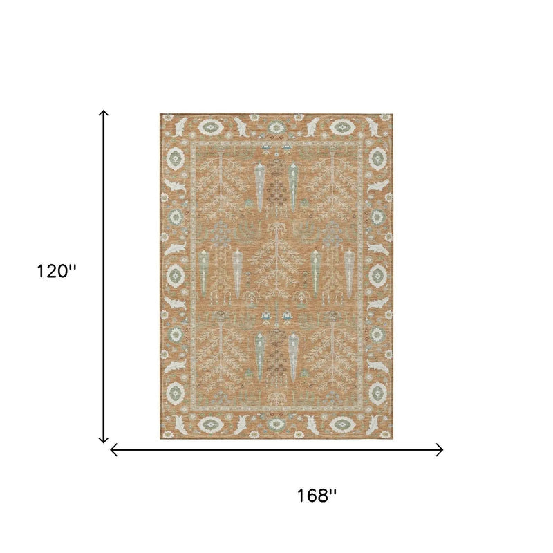 10' X 14' Copper And Orange Oriental Washable Indoor Outdoor Area Rug Homeroots Outdoor