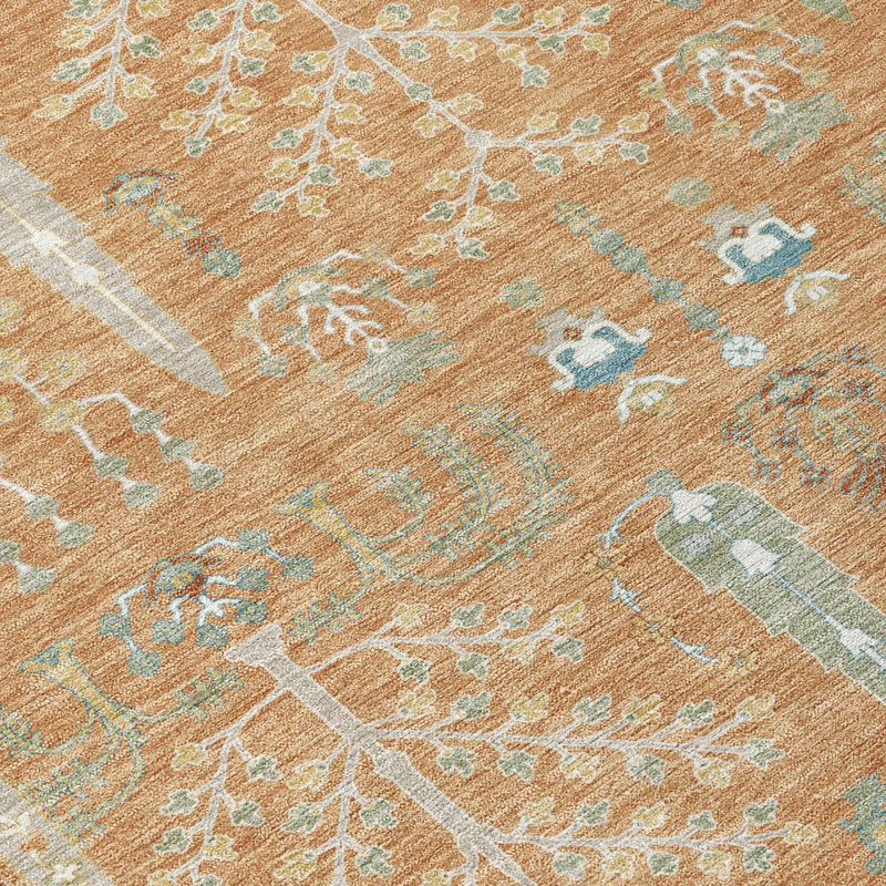 10' X 14' Copper And Orange Oriental Washable Indoor Outdoor Area Rug Homeroots Outdoor