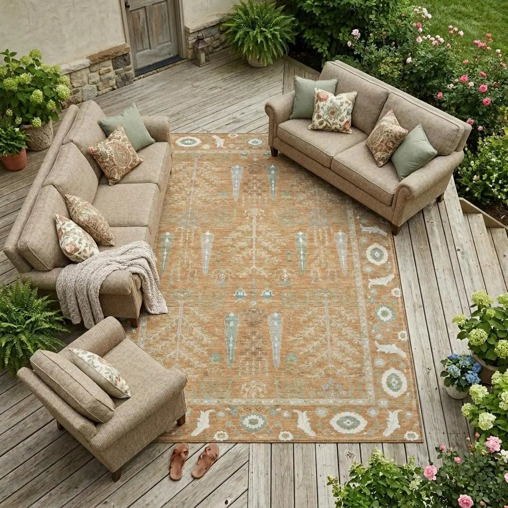 10' X 14' Copper And Orange Oriental Washable Indoor Outdoor Area Rug Homeroots Outdoor