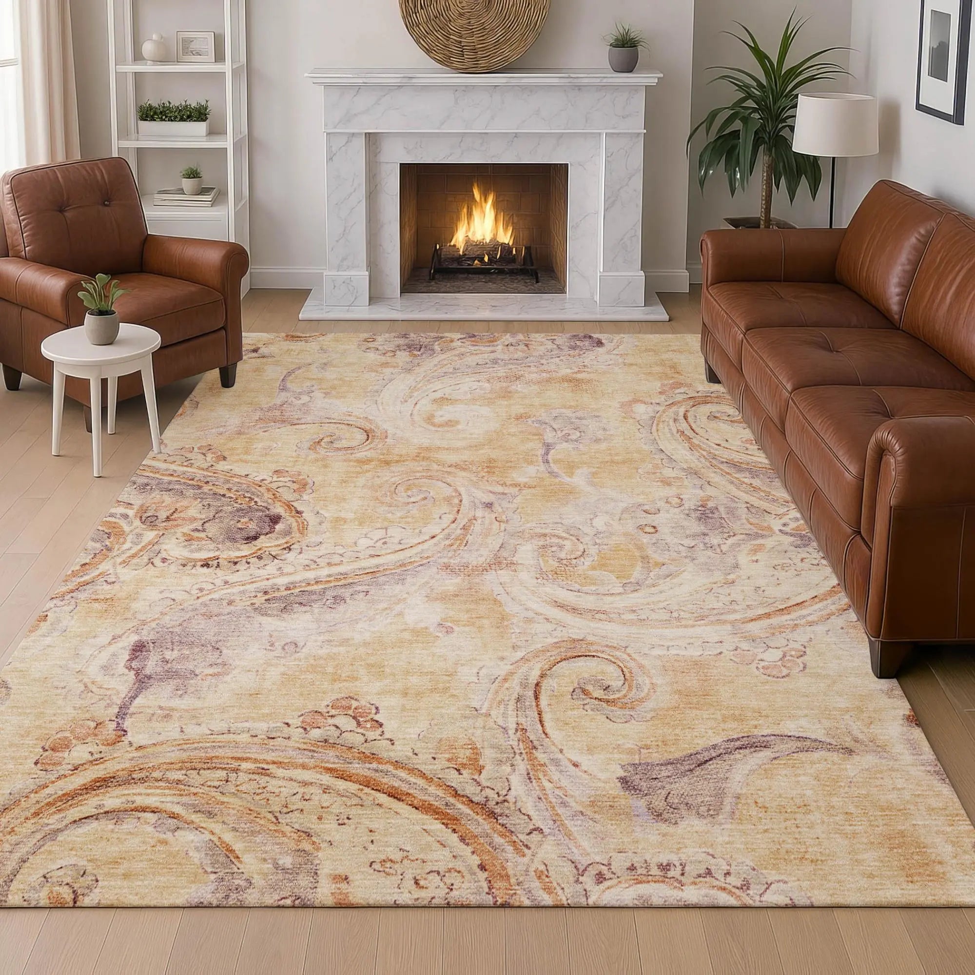10' X 14' Copper And Orange Paisley Washable Indoor Outdoor Area Rug Homeroots Outdoor