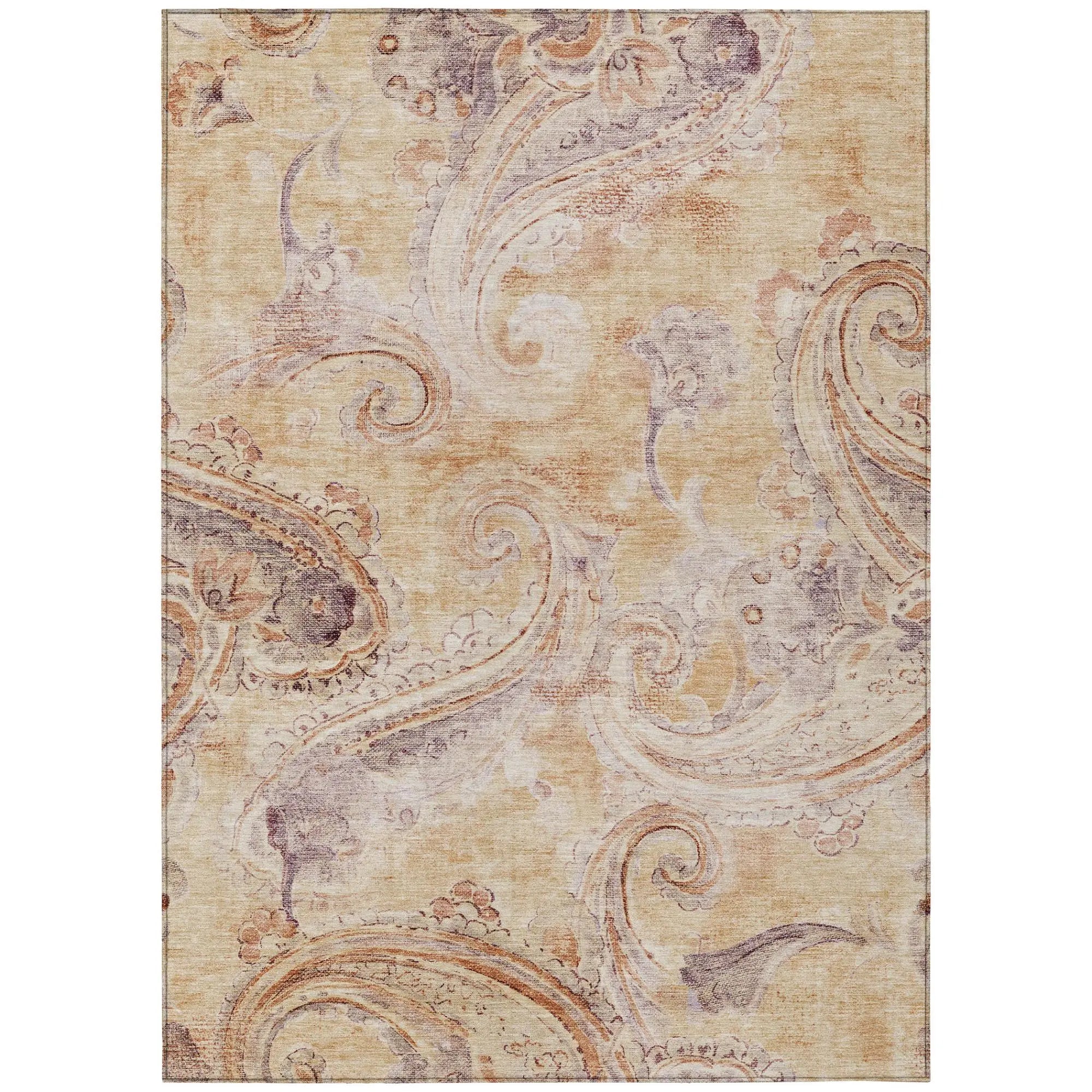 10' X 14' Copper And Orange Paisley Washable Indoor Outdoor Area Rug Homeroots Outdoor