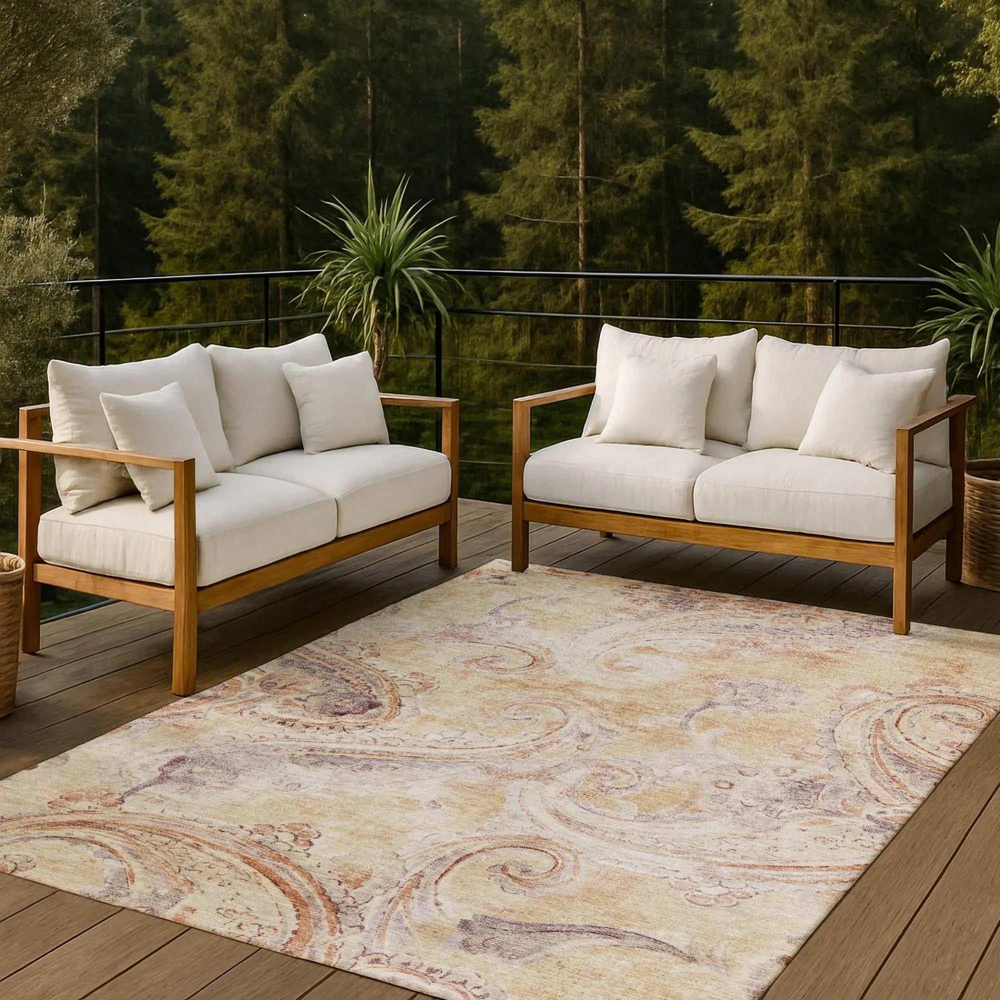 10' X 14' Copper And Orange Paisley Washable Indoor Outdoor Area Rug Homeroots Outdoor