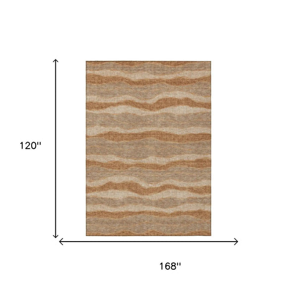 10' X 14' Copper And Orange Striped Washable Indoor Outdoor Area Rug Homeroots Outdoor