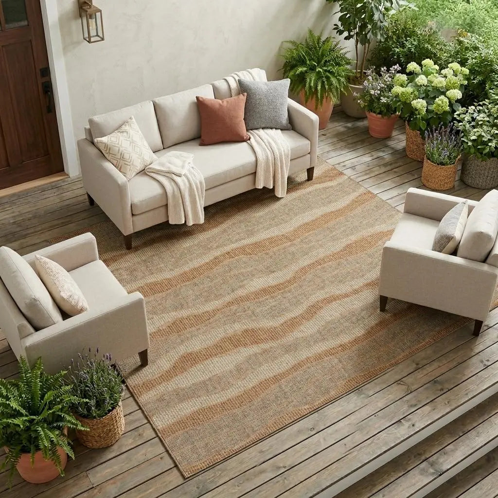 10' X 14' Copper And Orange Striped Washable Indoor Outdoor Area Rug Homeroots Outdoor
