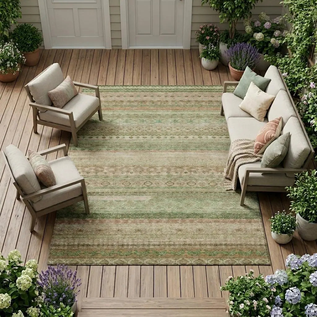 10' X 14' Copper And Orange Striped Washable Indoor Outdoor Area Rug Homeroots Outdoor