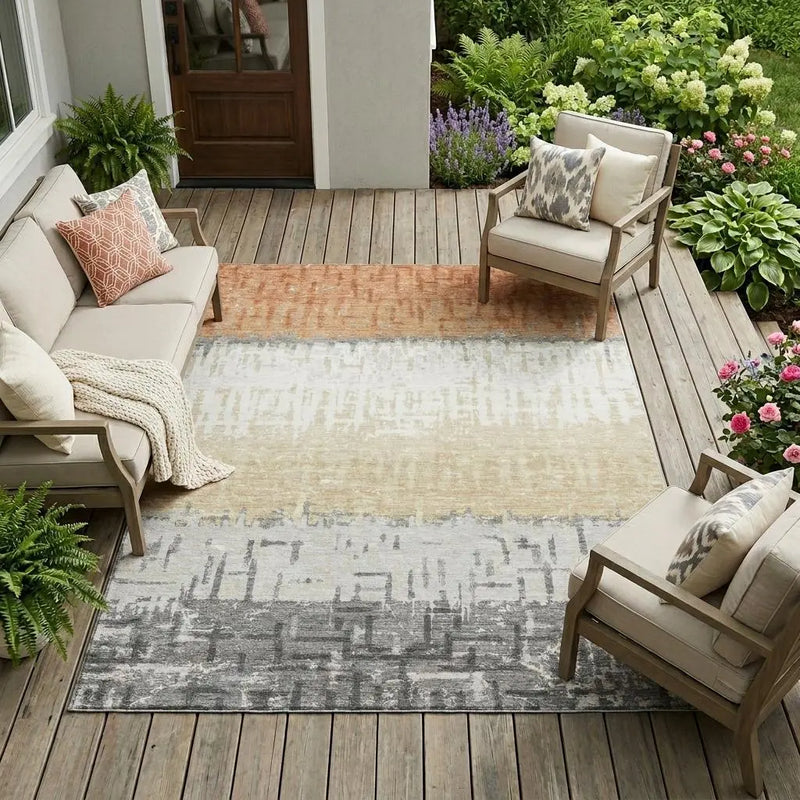 10' X 14' Copper And Orange Striped Washable Indoor Outdoor Area Rug Homeroots Outdoor