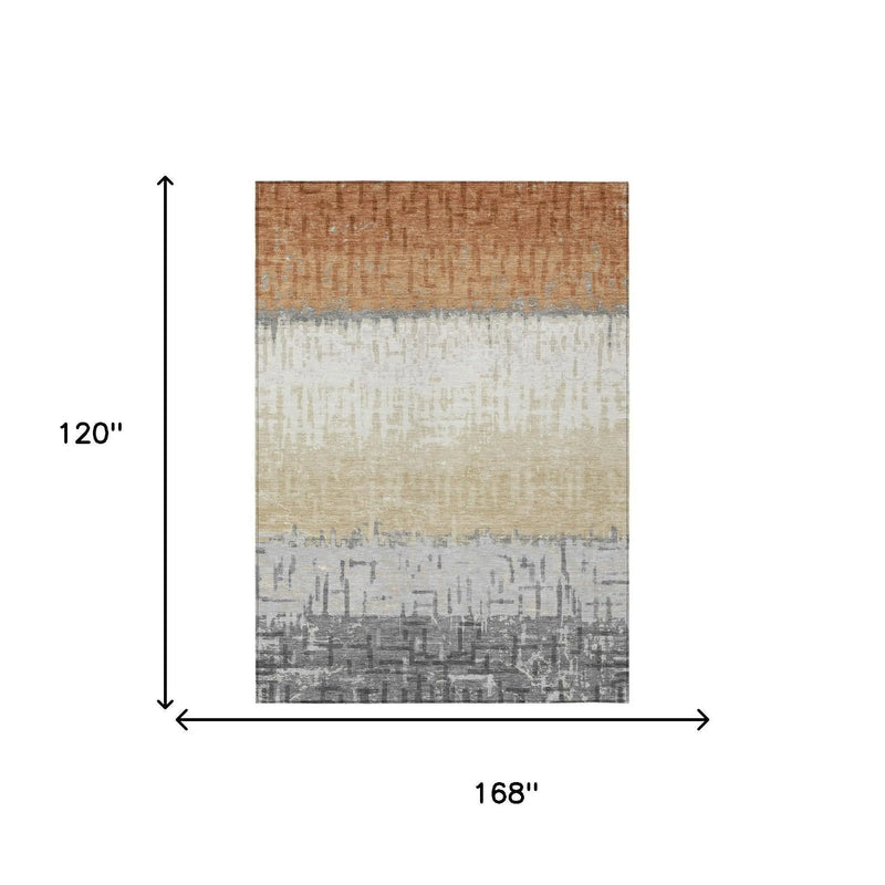 10' X 14' Copper And Orange Striped Washable Indoor Outdoor Area Rug Homeroots Outdoor