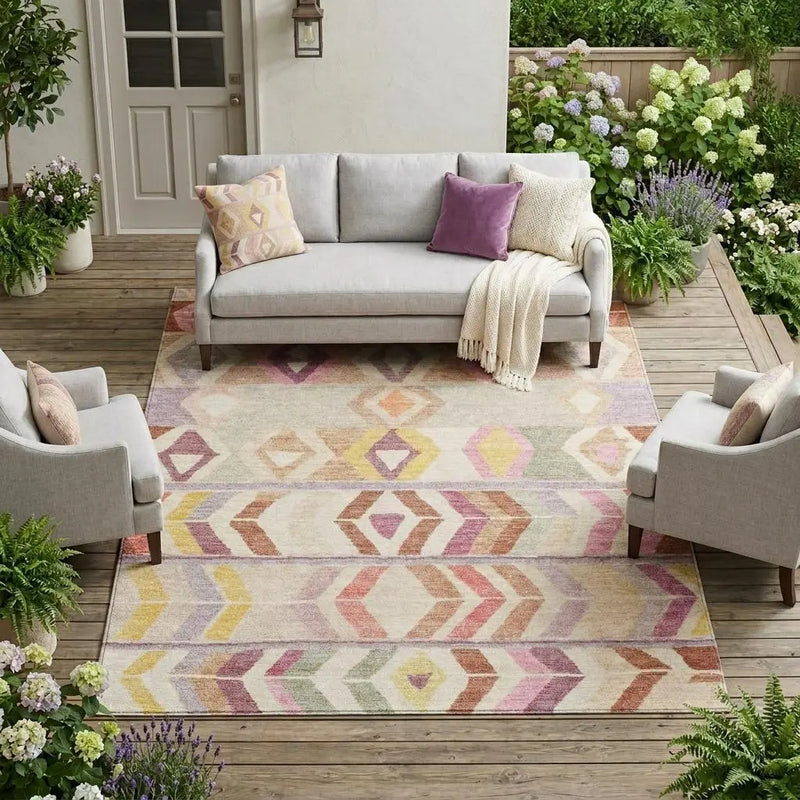 10' X 14' Copper And Orange Tribal Washable Indoor Outdoor Area Rug Homeroots Outdoor