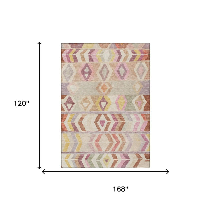 10' X 14' Copper And Orange Tribal Washable Indoor Outdoor Area Rug Homeroots Outdoor