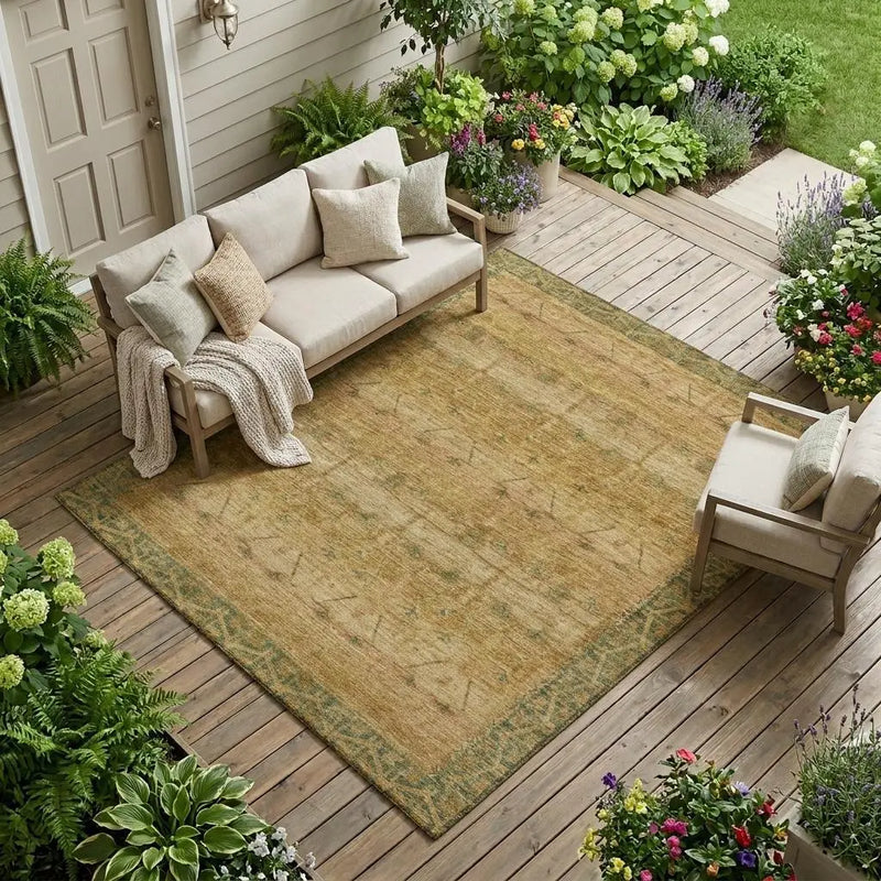 10' X 14' Copper And Orange Tribal Washable Indoor Outdoor Area Rug Homeroots Outdoor