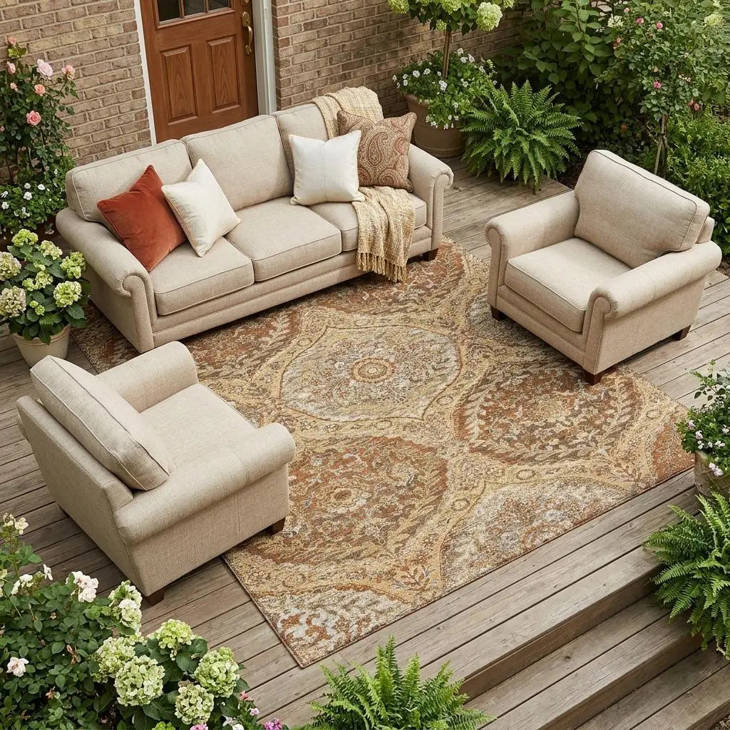 10' X 14' Copper And Pink Ogee Washable Indoor Outdoor Area Rug Homeroots Outdoor