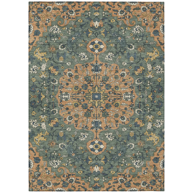 10' X 14' Copper And Sage Floral Medallion Washable Indoor Outdoor Area Rug Homeroots Outdoor