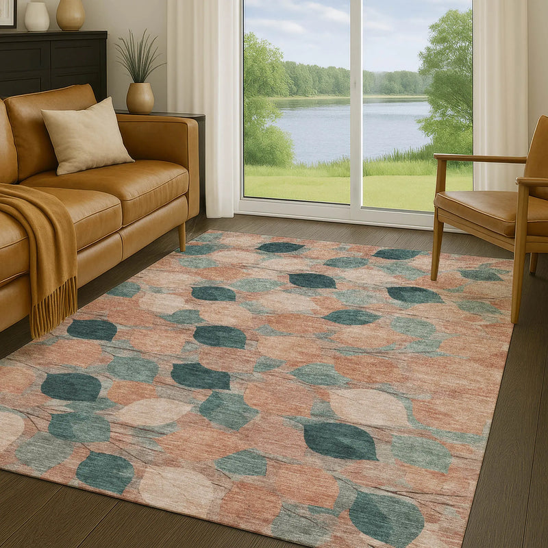 10' X 14' Copper And Salmon Floral Washable Indoor Outdoor Area Rug Homeroots Outdoor