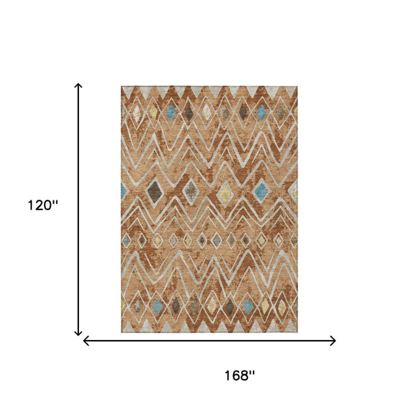 10' X 14' Copper And Taupe Geometric Washable Indoor Outdoor Area Rug Homeroots Outdoor