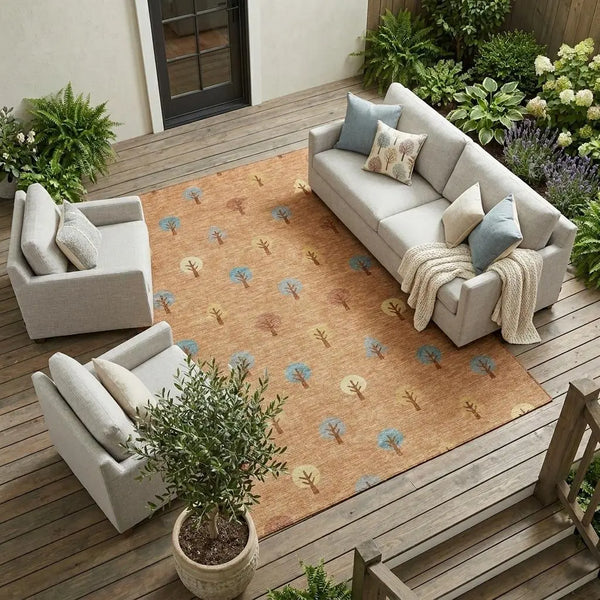 10' X 14' Copper And Teal Blue Geometric Washable Indoor Outdoor Area Rug Homeroots Outdoor