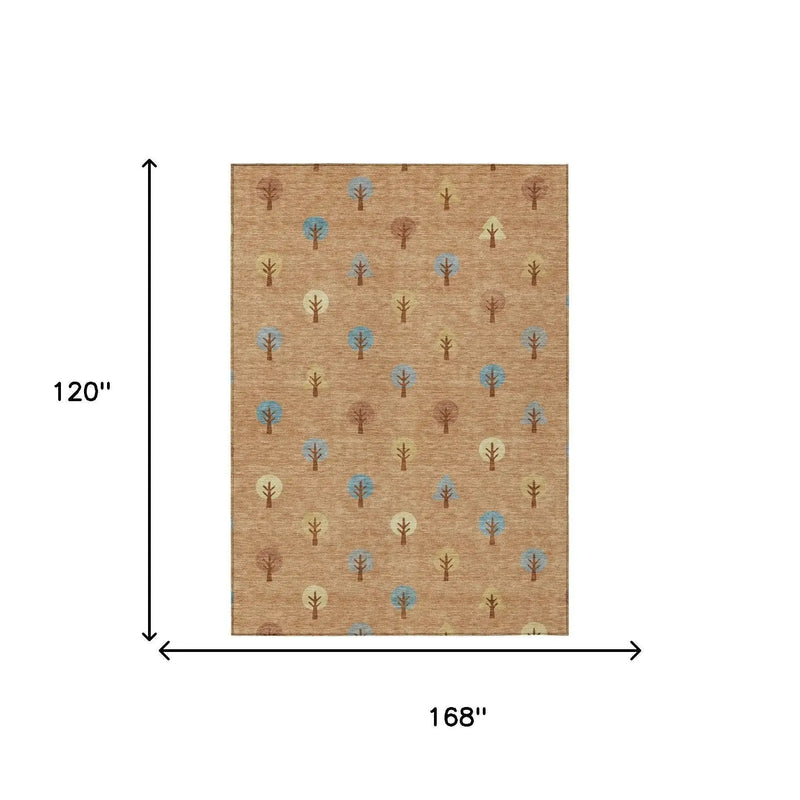 10' X 14' Copper And Teal Blue Geometric Washable Indoor Outdoor Area Rug Homeroots Outdoor