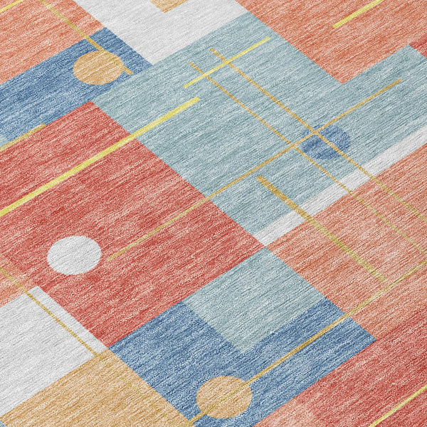 10' X 14' Coral And Brown Geometric Washable Indoor Outdoor Area Rug Homeroots Outdoor