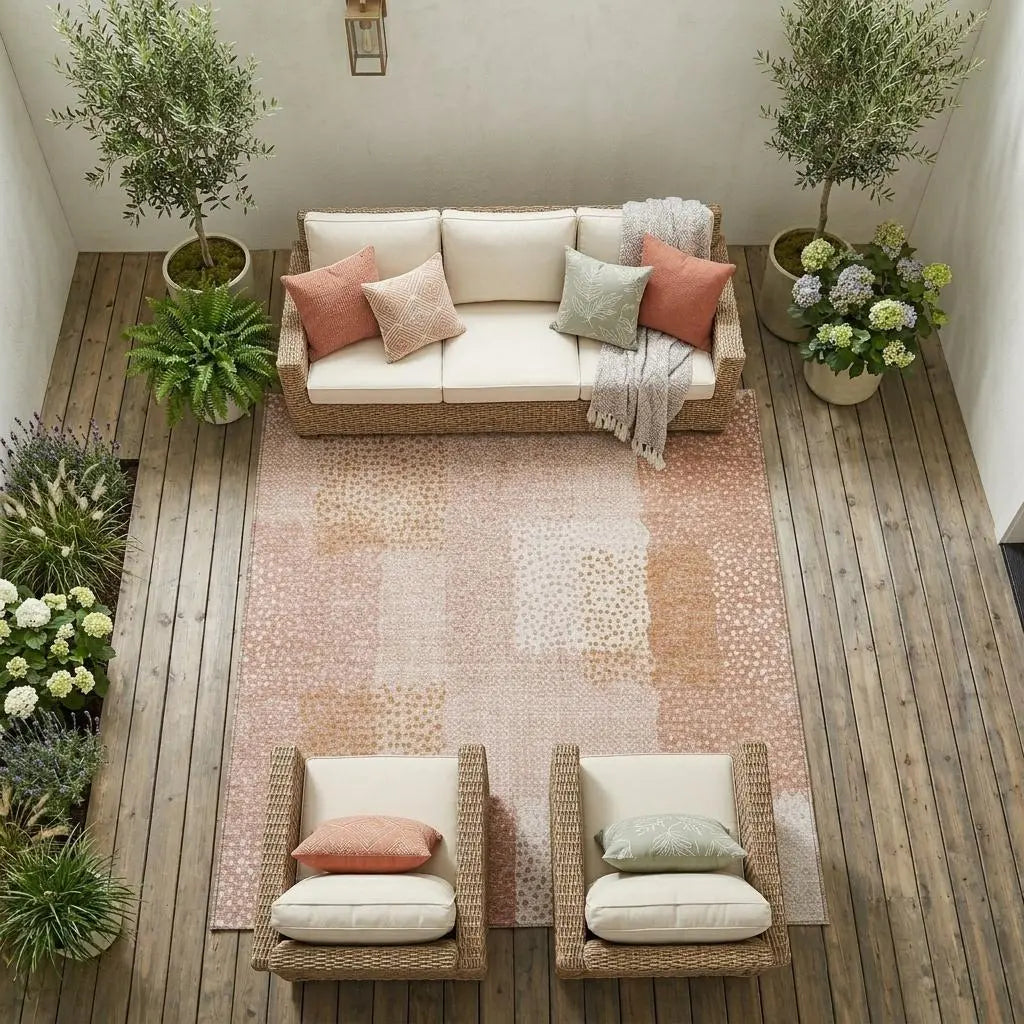 10' X 14' Coral And Orange Abstract Washable Indoor Outdoor Area Rug Homeroots Outdoor
