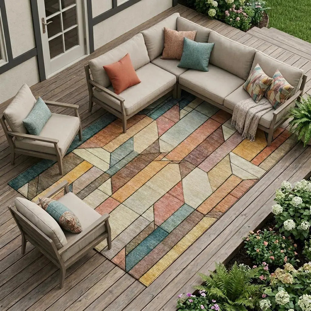 10' X 14' Coral And Orange Geometric Washable Indoor Outdoor Area Rug Homeroots Outdoor