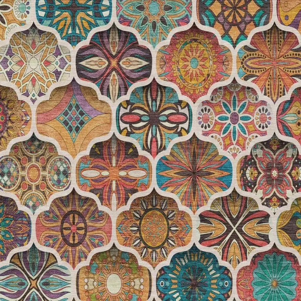 10' X 14' Coral And Orange Ogee Washable Indoor Outdoor Area Rug Homeroots Outdoor