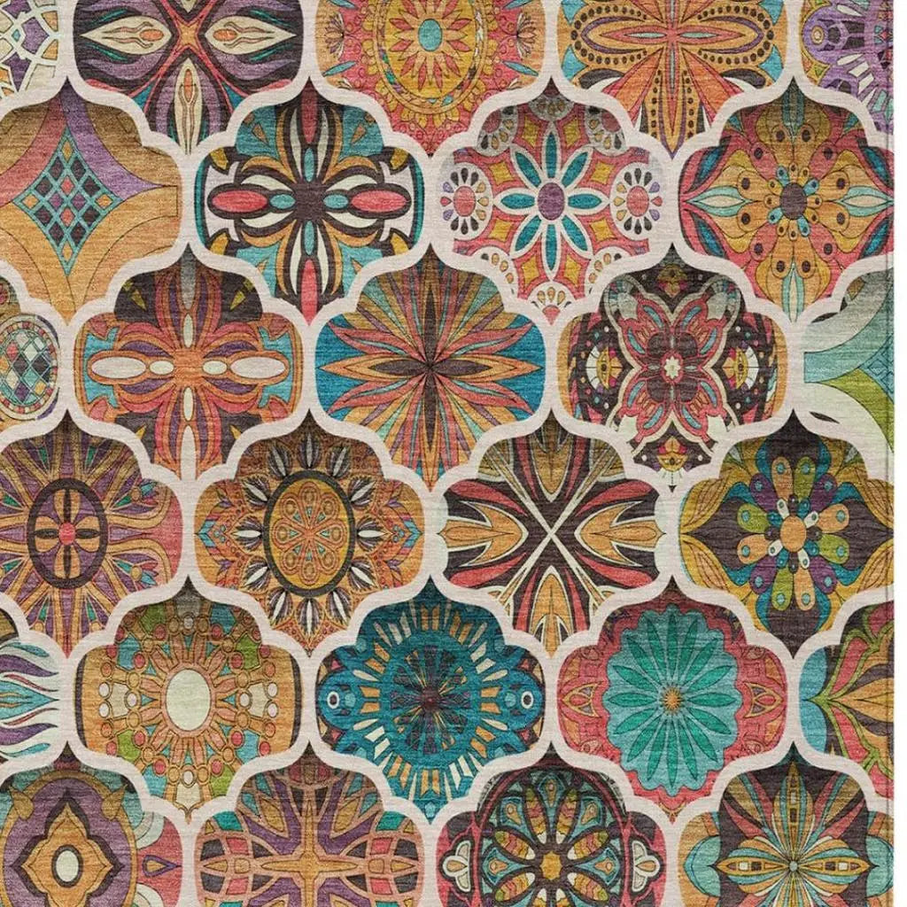 10' X 14' Coral And Orange Ogee Washable Indoor Outdoor Area Rug Homeroots Outdoor