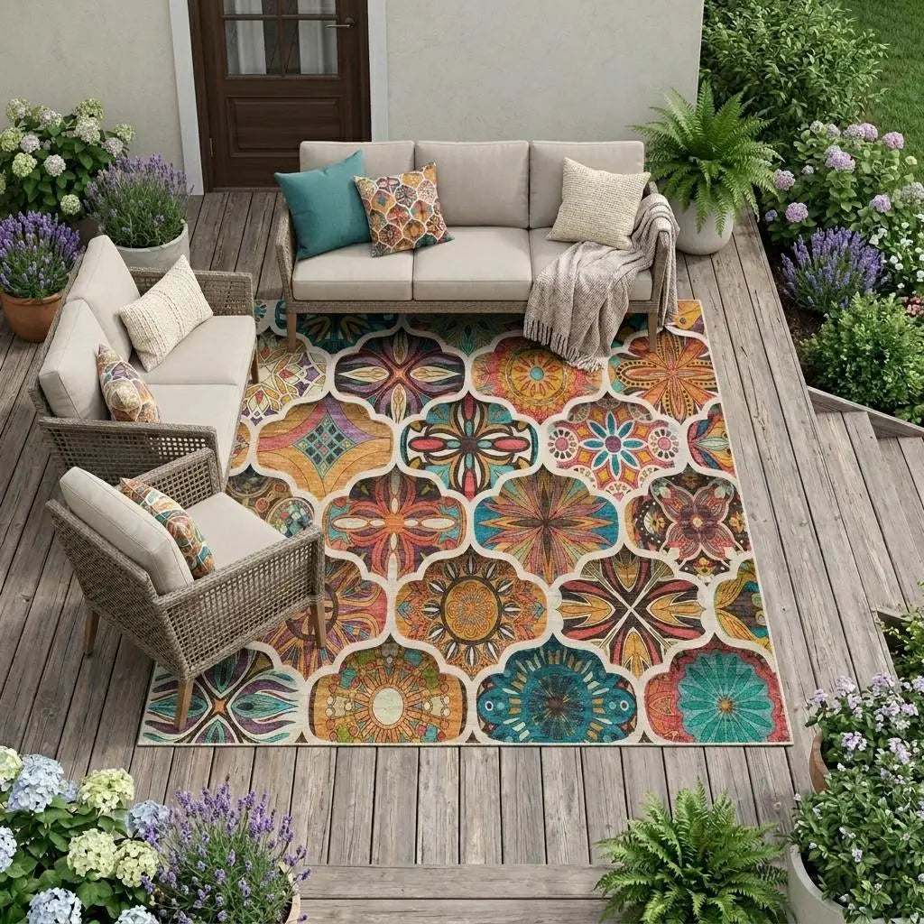 10' X 14' Coral And Orange Ogee Washable Indoor Outdoor Area Rug Homeroots Outdoor