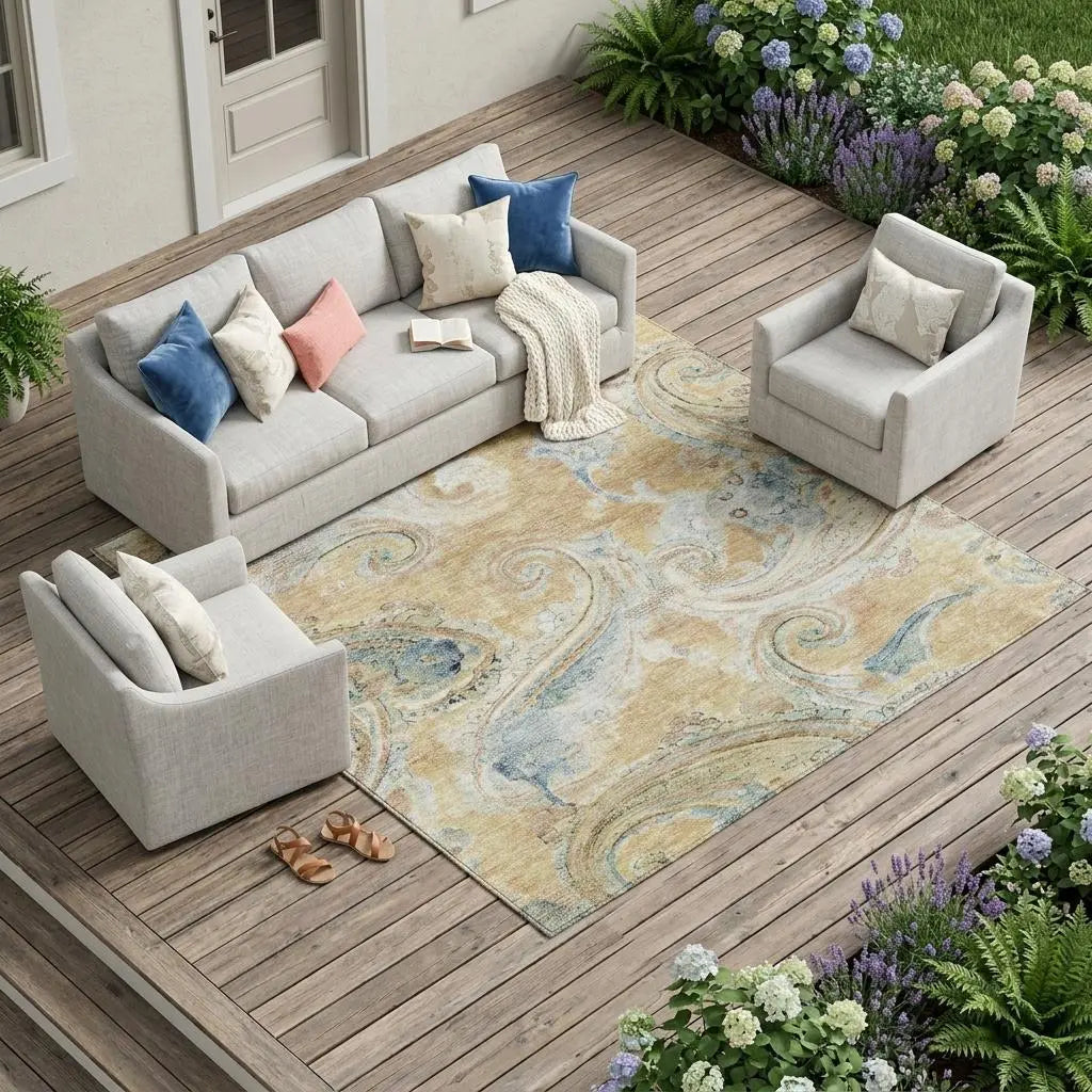 10' X 14' Coral And Orange Paisley Washable Indoor Outdoor Area Rug Homeroots Outdoor