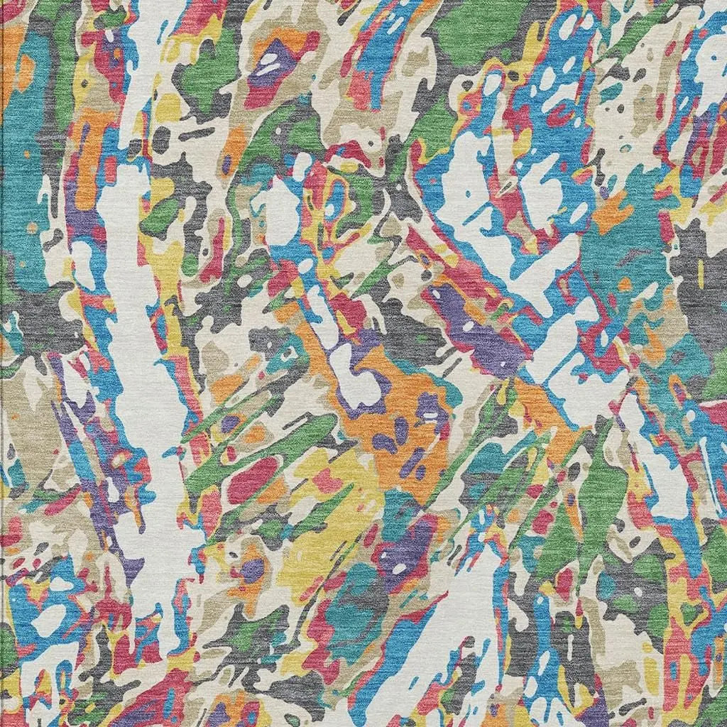10' X 14' Cream And Green Abstract Washable Indoor Outdoor Area Rug Homeroots Outdoor
