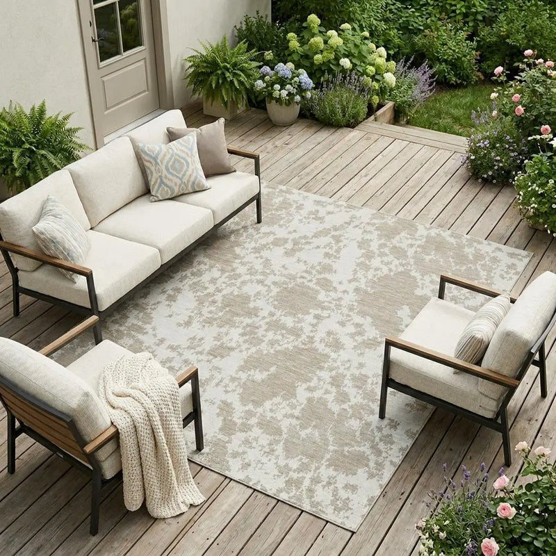 10' X 14' Cream And Ivory Abstract Washable Indoor Outdoor Area Rug Homeroots Outdoor