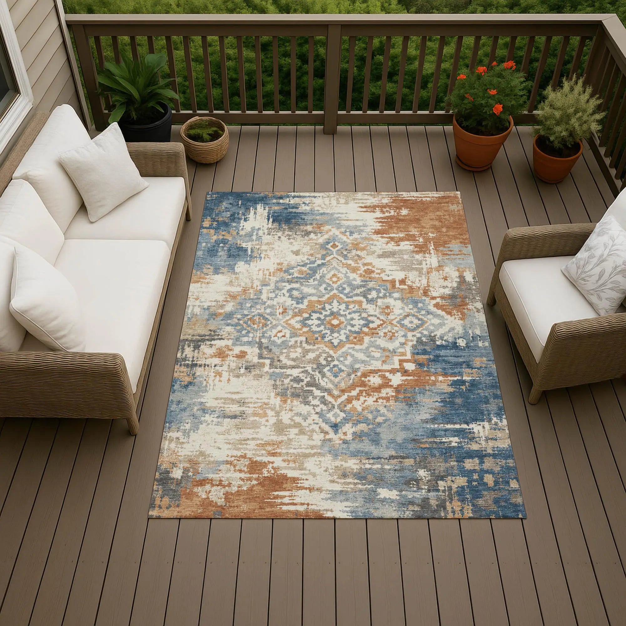10' X 14' Cream And Ivory Medallion Washable Indoor Outdoor Area Rug Homeroots Outdoor
