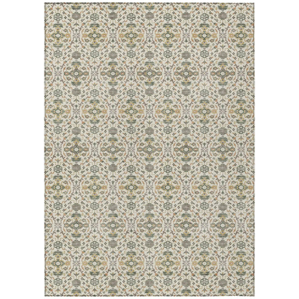 10' X 14' Cream And Ivory Oriental Washable Indoor Outdoor Area Rug Homeroots Outdoor