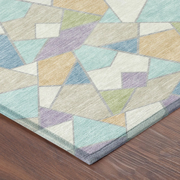10' X 14' Cream And Teal Blue Geometric Washable Indoor Outdoor Area Rug Homeroots Outdoor