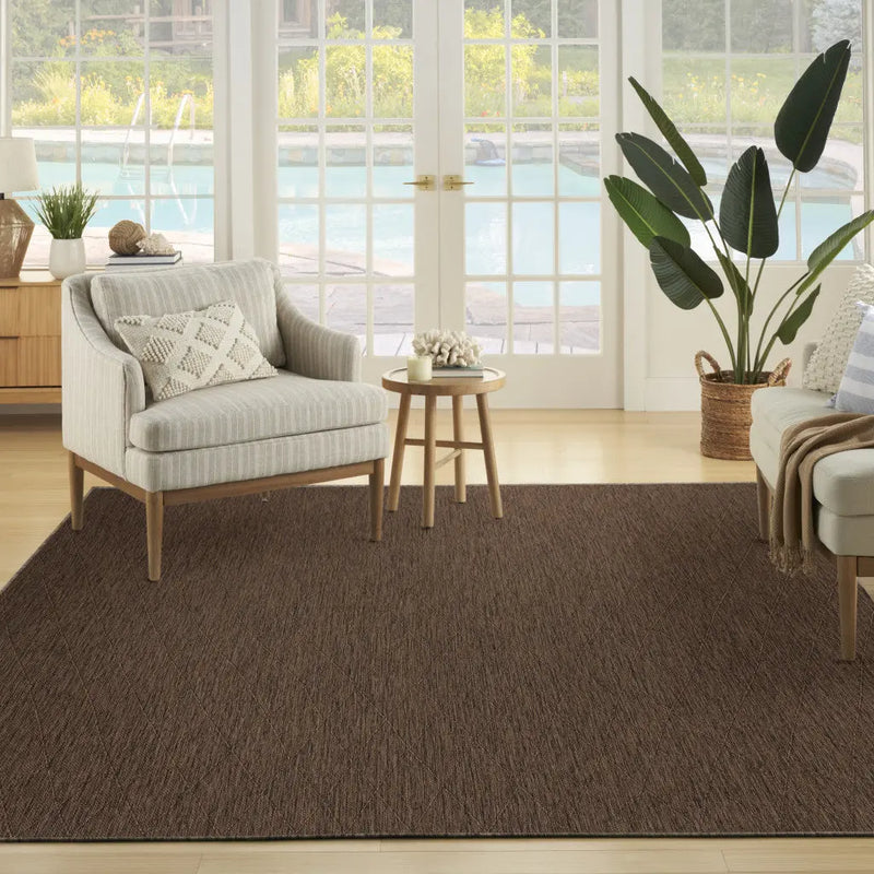 10' X 14' Dark Brown And Brown Geometric Indoor Outdoor Area Rug Homeroots Outdoor